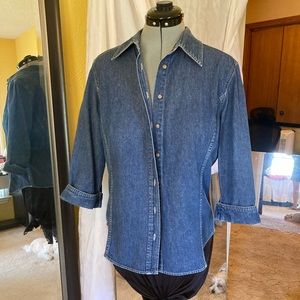 Denim button down with 3/4 sleeves, sz L